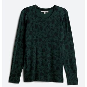 Daniel Rainn Cusper Mini Puff Sleeve Floral Sweater Medium Hunter Green EUC